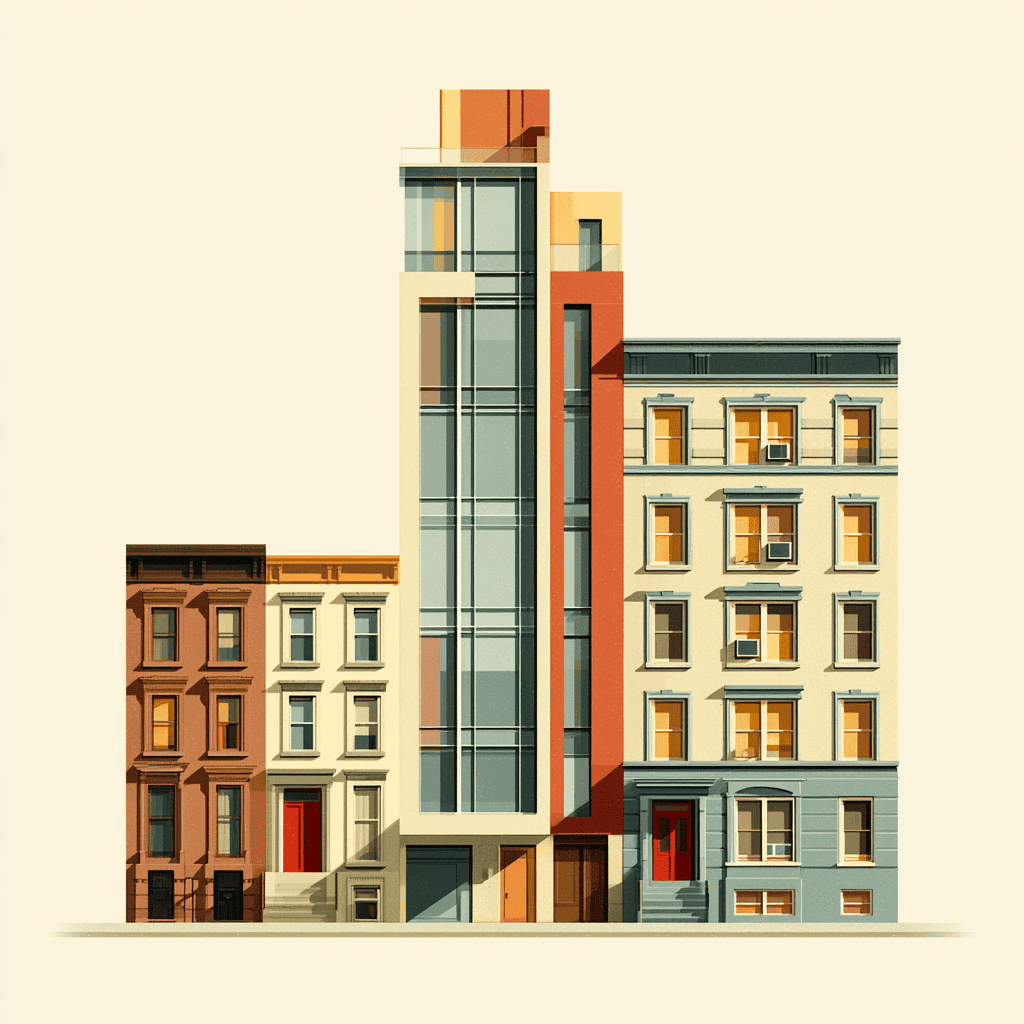 Editorial illustration of a New York City home with a sold sign and a calendar marking the path to closing