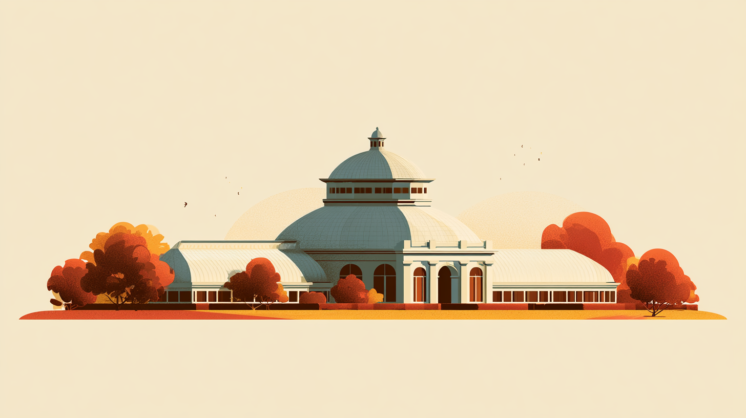 Editorial illustration of the New York Botanical Garden conservatory in the Bronx, New York